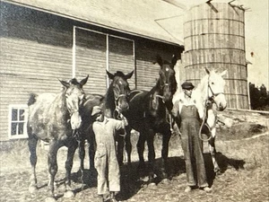 Mono Four Horses Silo Barn de colección con foto instantánea de 2 niños mayores de 1930 - Imagen 1 de 9