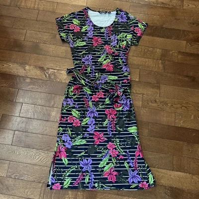 Camiseta midi de jersey de algodón Lands End para mujer vestido floral a rayas talla pequeña Foto 1 de 4