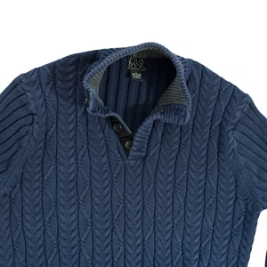  Jos A Bank Chunky Cable Knit Sweater L Pullover Blue Cotton Grandpacore  - Picture 1 of 12