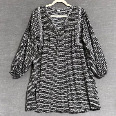 Old Navy Dress S Black White Floral Long Sleeve Mini Boho Fall Peasant Western - Image 1 of 4