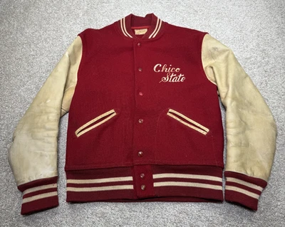 Vintage Chico State Varsity Jacket Men's Size 40 Red College Letterman Snap 50s - Image 1 of 4