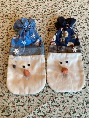 Primitive Snowman Head Fabric Gift Pouches - Image 1 of 3