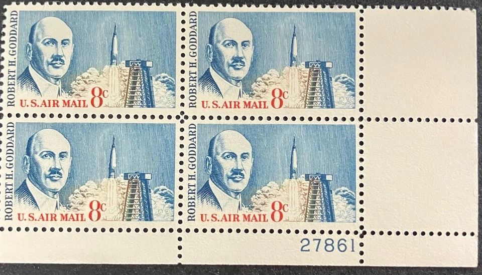 A 1964 Plate Block Honoring The Original Rocket Man - Robt. Goddard. Scott’s C69 - Image 1 of 1