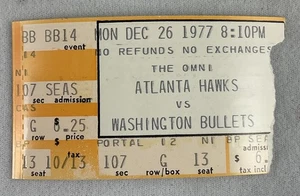 NBA 1977 12/26 Washington Bullets at Atlanta Hawks Ticket-Tom Henderson 21&8 - Picture 1 of 1