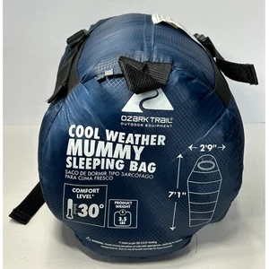 Ozark Trail Cool Weather Mummy Sleeping Bag 30 Degree Blue 7'1" Camping - Picture 1 of 6