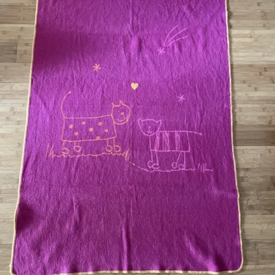 Manta bebé David Fussenegger vintage rosa naranja gatos. "35""/54""" Foto 1 de 4