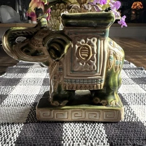 Vintage Ceramic Asian Elephant Plant Stand Figurine Decor Small 4.75” T X 5” L - Picture 1 of 9