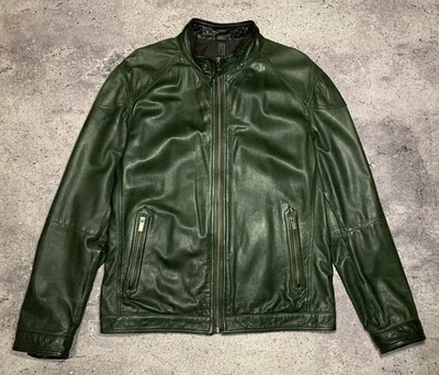 Chaqueta de cuero con cremallera verde Massimo Dutti para hombre talla XL - XXL piel de oveja 190/116A Foto 1 de 4