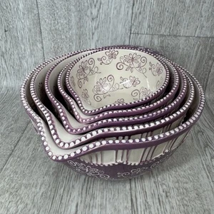 Temp-Tations Floral Lace Purple 5 Bowl Nesting Set - Mixing Hand Painted - Picture 1 of 15
