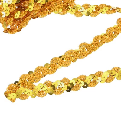 16.4 Yard Sequins Trim Ribbon 0.6 Inch Sequin Gimp Braid Trim, Yellow Gold Foto 1 de 4