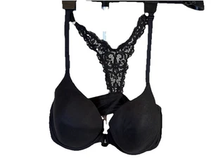 Victoria's Secret Body By Victoria Black Lace Racerback Wired Demi Lined 36DD - Picture 1 of 7