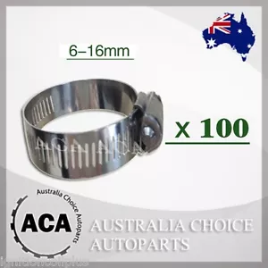 100 x Stainless Steel Hose Clamp 6mm to 16mm Water Hose Tubing Pipe Clamps Clips - Picture 1 of 1