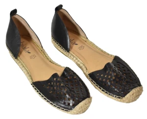 Women's Biala Black Leather Flat Slip-On Espadrille Sandal Size US 8 NWT - Picture 1 of 9