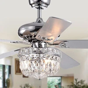 Galileo 52-Inch 5-Blade Chrome Lighted Ceiling Fans Crystal Bowl Shade Remote - Picture 1 of 8