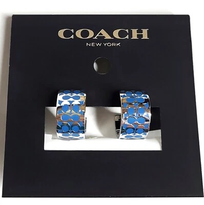 Coach подпись эмали Huggie серьги ярко синий посеребренный латуни C7770 новый с Ярлыками - Изображение 1 из 4