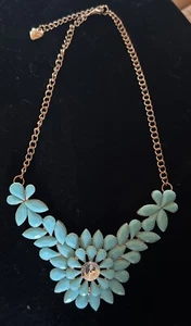 Betsey Johnson Chocker Floral STATEMENT MAKER Turquoise w Lg Crystal 20" NWOT - Picture 1 of 7