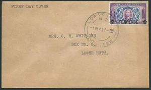 NEW ZEALAND 1941 10d overprint on plain FDC - ACS cat NZ$75...............40509a - Picture 1 of 1