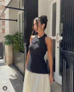 NWT_ZARA FW24 WOMAN CONTRAST HALTER MIDI DRESS ZW COLL BLACK/WHITE | 8834/720_S - Picture 1 of 14