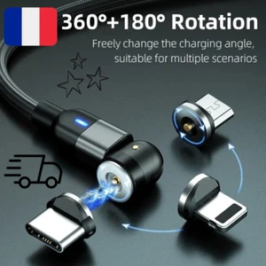 Câble de charge 1mètre magnétique rotatif 3 en 1 IOS, Android usbC cordon tressé - Photo 1/13