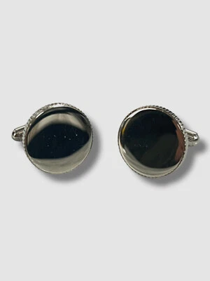 $46 Ox & Bull Men's Silver Stainless Steel Coin Edge Lapel Pin Cufflinks - Image 1 of 3