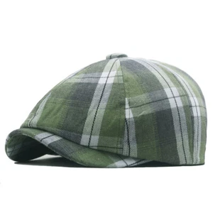 Men 8 Panels Herringbone Newsboy Cap Retro Plaid Beret Driving Cabbie Hat Soft - Picture 1 of 22
