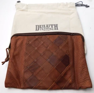 NEW Duluth Premium Leather Clutch Woven Patchwork Top Zipper Dust Bag Brown - Picture 1 of 7