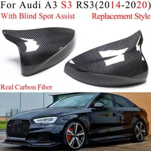 For AUDI A3 S3 RS3 2014-20 Carbon Fiber Side Mirror Cover Cap W/Assist Replace - Picture 1 of 13