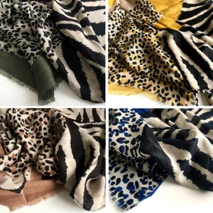 Large Leopard Print Scarf with Stripes Animal Zebra Big Long Shawl Summer Winter - Picture 1 of 818