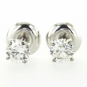Real Diamond Solitaire Round Stud Earrings Treated 14K White Gold D/SI1 0.68 TCW - Picture 1 of 2