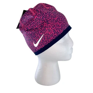 Youth Nike Dri-Fit Beanie O/S Reversible Pink Black Cap Mezza Pattern Hat New - Picture 1 of 14