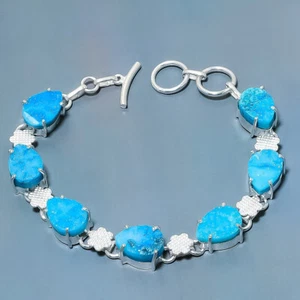 Blue Druzy Gemstone Silver Plated Jewelry Bracelet 7-8" - Picture 1 of 1