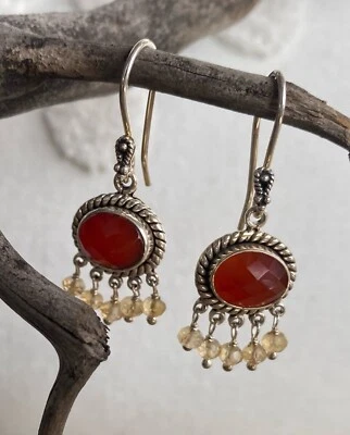 Pendientes colgantes perforados DOUG PAULUS de plata de ley 925 CARNELIA Y CITRINO Foto 1 de 4