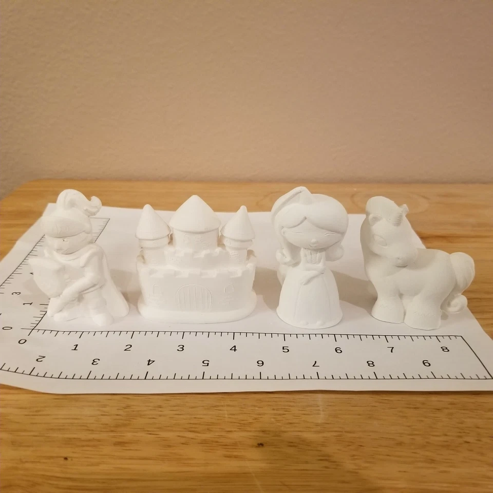 Adorable Kingdom Knight, Princess, Castle and Unicorn Ceramic Bisque - Image 1 of 1