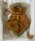 Sac à cordes de serrage antique Nantucket peau de cerf bleu victorien perles sac à main