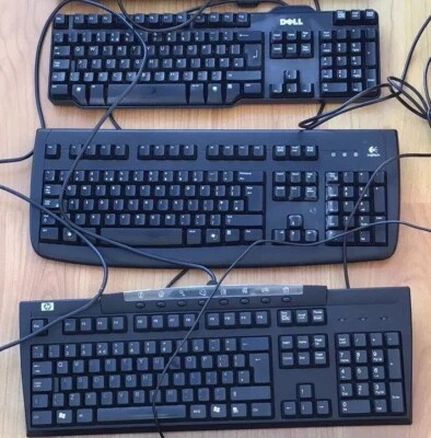 JOB LOT 3 x Keyboards. Logitech Dell HP. USB Wired. - Image 1 of 4