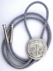 VINTAGE 1942 WALKING LIBERTY SILVER HALF DOLLAR  BOLO TIE AND TIPS EPBT87N111222 - Picture 1 of 3