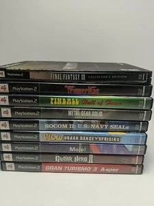 Ps2 9 Game Lot. Black Label Metal Gear Final Fantasy Guitar Hero SOCOM TESTED - Picture 1 of 7