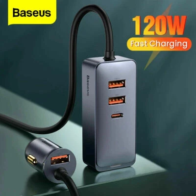 Baseus 120W Car Charger USB Type-C PPS Fast Charging 4 Ports Cable Adapter Kit - Image 1 of 4