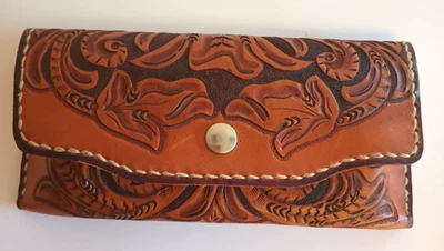 Vintage Tooled Leather Sherpa Lined Eyeglasses Storage Case Glasses Case - Image 1 of 4