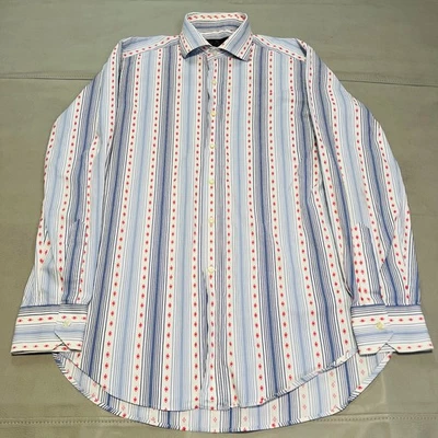 Etro Milano Men Blue Dress Shirt 40/MED Blue Stripe Texture Geometric Italy-XXXX - Image 1 of 4