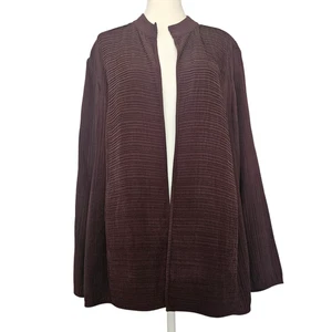 EILEEN FISHER 100% Seide offene Strickjacke Damen Gr. 1X aubergine lila Tasche leicht - Bild 1 von 11