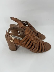 Steve Madden Summerr hochhackige Damen-Sandalen 8 braun veganes Leder zehenfrei Schnallen - Bild 1 von 10