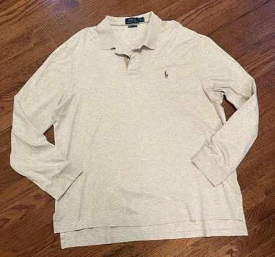 Polo Ralph Lauren Men's XL L/S Pima Soft Touch Cotton Heathered Beige/gray - Image 1 of 4