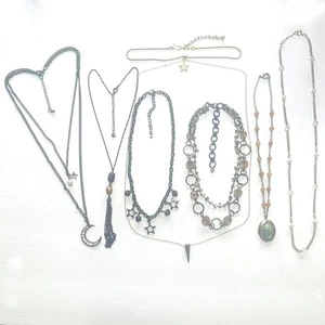Vintage Necklace Costume Jewelry Lot Pendants Charms Beads Locket Moon Stars 8pc - Picture 1 of 23