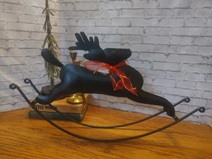 Vintage 21" x 12" Black Iron Rocking Horse (Reindeer) Folk Art Design Display - Picture 1 of 4