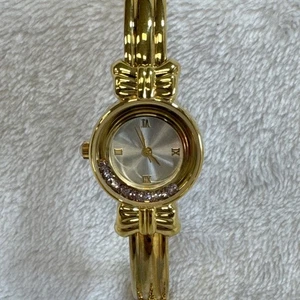 Vtg Goldtone Loose Crystal Women's Watch NEEDS BATTERY cuff Style - Picture 1 of 12