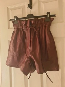 Top Shop Brown Faux Leather Shorts Size 8 - Picture 1 of 4