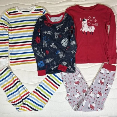 Christmas Pajamas Sleepwear Kids Boys Size 10 Lot (5pcs) Llama Space Stripes  T - Image 1 of 4