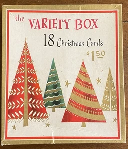 Vintage Christmas Tree Square Card Box MCM 1950s 1960s *no Cards - Picture 1 of 5