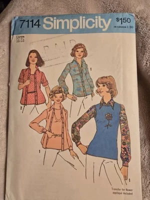 Vintage Simplicity 7114 Misses’ Pullover Top & Shirt Pattern Size 16-18 Uncut  - Image 1 of 2